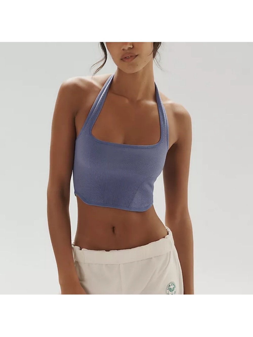 Anthropologie Purple Ribbed Cropped Halter Top